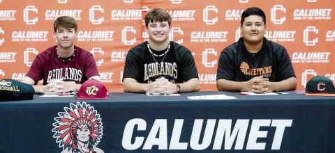ABOVE: Three Calumet players signed Friday to play college baseball. They are from left: Hunter Arnold, Dalton Belcher who signed with Redlands Community College and at right, Hunter Navanick who signed to play ball at Westminster College in Fulton, Missouri. All three were also named this week to the All State team BELOW AT LEFT Hunter Arnold in his All State nomination