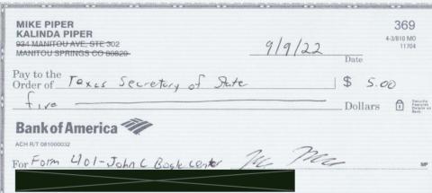 (ABOVE) A redacted check. A City of Watonga check was released without redaction as part of a public records request, resulting in a security issue for the city.