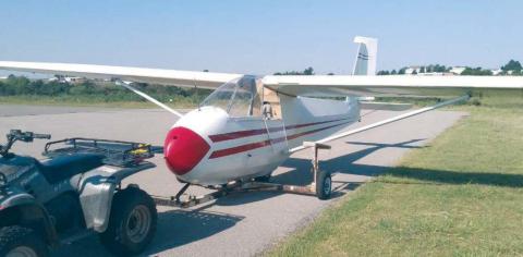 One of the OSA club-owned gliders as it is being moved to its temporary home at the Watonga Airport. While the tarmac at the Hinton Airport is undergoing a facelift, the club is operating out of Watonga, where residents can go out, watch the gliders take off and land, and perhaps sign up for an introductory flight. Lane Edsall Watonga Republican