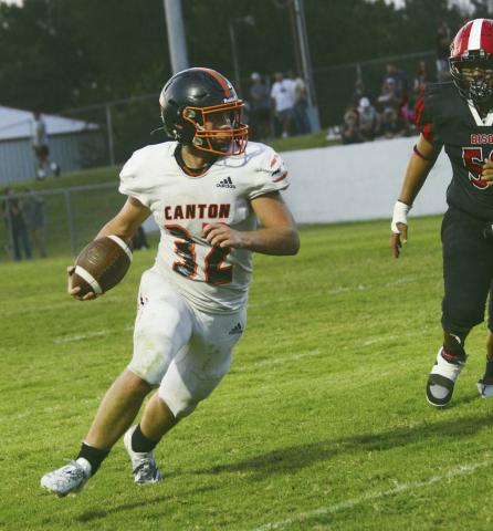 Landon Vowell cuts back hard as he takes the ball toward the endzone Thursday evening at Geary. Next up for the Tigers is Balko Forgan at 7 p.m. Thursdayat Tiger Stadium. Each team comes into the contest without a hashmark in the W column.