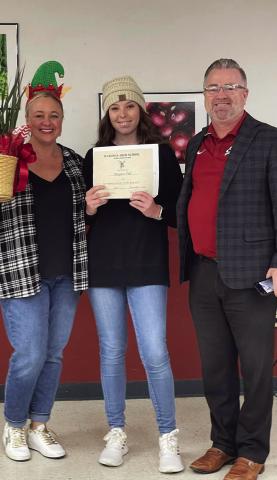 Watonga Public Schools recently named the district’s teachers of the year, one from each building. Above are elementary principal Ashley Stewart, elementary teacher of the year Megan Till and superintendent Kyle Hilterbran.