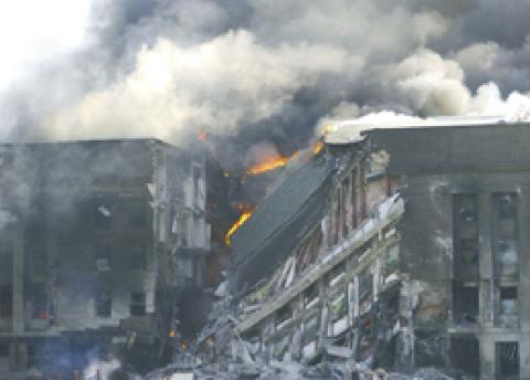 ABOVE: The World Trade Center on fire on September 11, 2001. This year marks the 23rd anniversary of the terrorist attacks that killed nearly 3,000 Americans. Photo courtesy of the Department of Defense