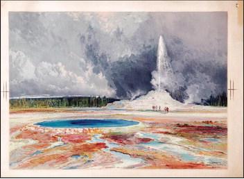 Thomas Moran (U.S., 1837–1926), The Castle Geyser, Upper Geyser Basin from The Yellowstone National Park, and the Mountain Regions of Portions of Idaho, Nevada, Colorado and Utah, 1876, chromolithograph, The Grove Collection.