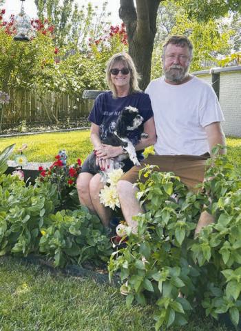 Shown are the Watonga American Legion Yards of the Month for June. AT TOP FROM LEFT) Carl and Traci Livingston in the backyard of the month; Dan Dzuiba and