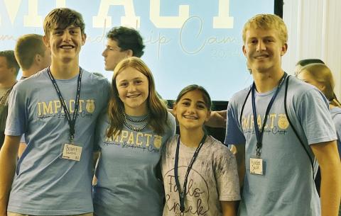 Brant Cowan, Caleigh Scheihing, McKaela McGuire and Brayden Cowan at the FFA Leadership camp near BInger. The camp runs through July 13.