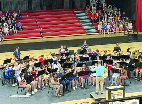 Watonga High School band under the direction of Shane Johnston performs at the annual spring concert. The season has been one full of accolades for both the middle school and high school bands.