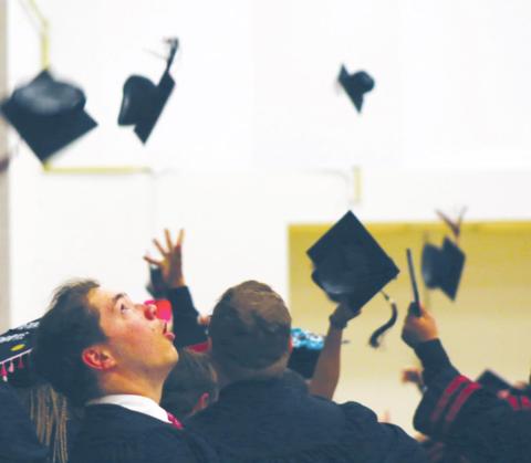 Last year’s graduating seniors from the Watonga High School Class of 2019 fling their caps in the air at the conclusion of the ceremonies, a traditional celebration of the transition from high school student to young adult. Connie Burcham Watonga Republican