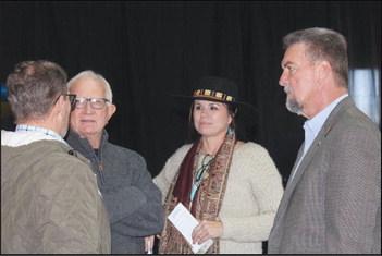 Discussing the future of Watonga and the regional airport at the Tuesday ribbon cutting were (L-R) Greg France, Bank7, Watonga City Councilman Travis Bradt, Teresa France, who serves on the Watonga Foundation and State Representative Mike Dobrinksi of Okeene, who represents the Watonga area in the state Legislature.