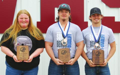 Powerlifters were presented April 14 with their plaques for the just completed lifting season, shortened by the closure of schools as a result of the Covid-19 virus. Photos by Connie Burcham | Watonga Republican
