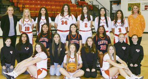 (ABOVE) Canton Lady Tigers will tip off against the Geary Lady Bison at 11 a.m. Thursday, Jan. 8 at the Okeene Tournament. Likewise the boys team will tip off at 8 p.m. Jan. 8 at Okeene.