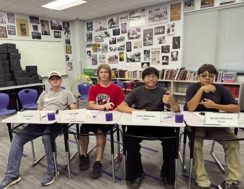 Above Right: Geary junior high Academic Team members include Eli Smith, Titus Reiber, David Littleraven, and Zadyn Bellymule