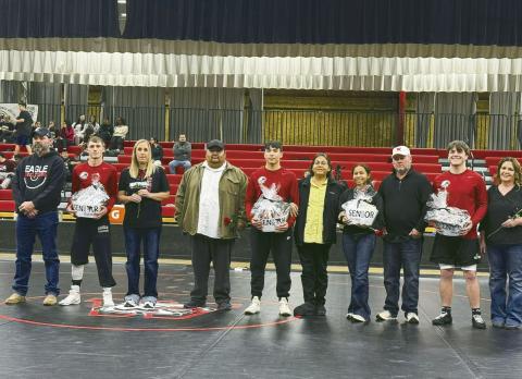 ABOVE LEFT: The seniors of the Watonga Wrestling Team were honored last week. AT RIGHAT LEFT: Dakota Cox BELOW CENTER: Dayson Cash