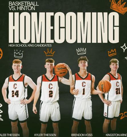 Homecoming was held Dec. 6 at Calumet when the Chieftains hosted the Hinton Comets. The boys team won 71-44. They are unbeaten on the season.
